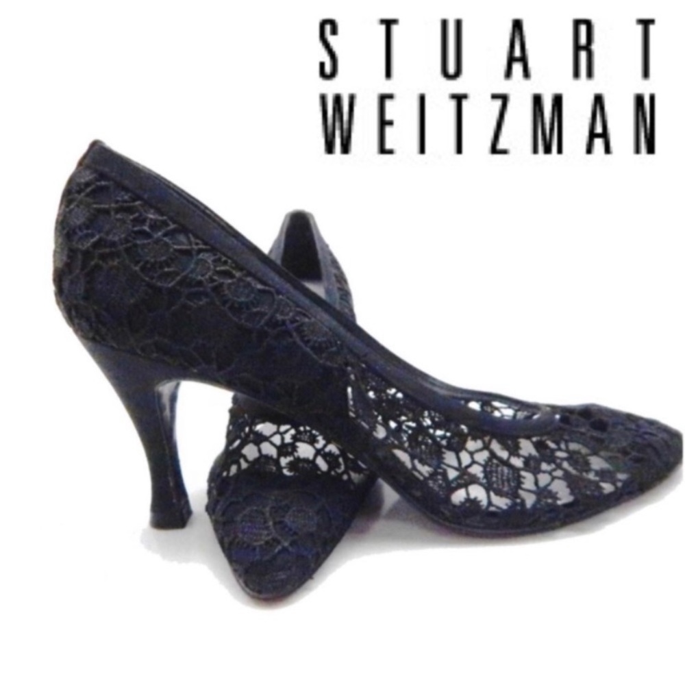 Stuart Weitzman Black Floral Lace Heels Size 8